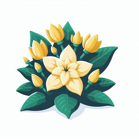 Bouquet of yellow flowers with green leaves. Vector illustration.のイラスト素材