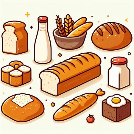 Bread and bakery icons set. Vector illustration in cartoon style.のイラスト素材