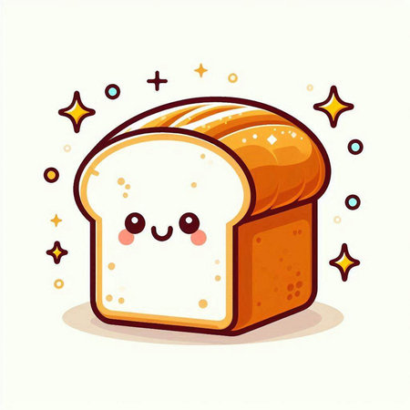 Cute cartoon bread with stars on white background. Vector illustration.のイラスト素材