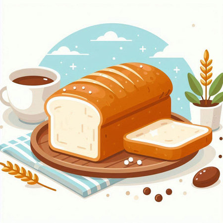 Illustration of bread and coffee on a white background, vector illustrationのイラスト素材