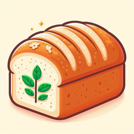 Illustration of a loaf of bread with a green leaf on topのイラスト素材
