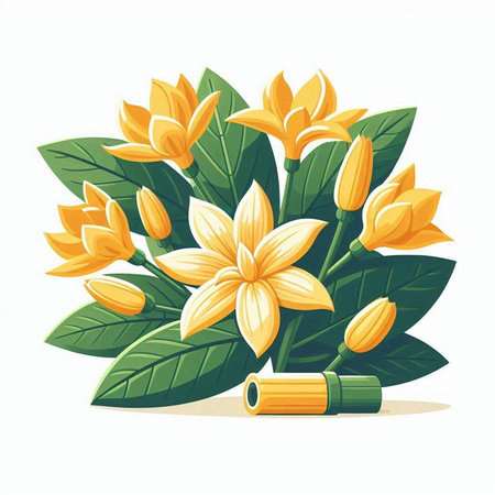 Bouquet of yellow flowers with a bullet. Vector illustration.のイラスト素材