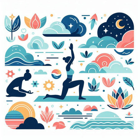 Yoga in harmony with nature. Vector illustration in flat style.のイラスト素材