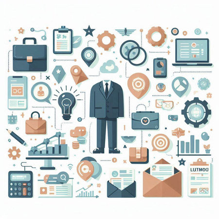 Flat design modern vector illustration concept of business, finance, management, consulting, teamwork, brainstorming, strategy, planning, project management.のイラスト素材