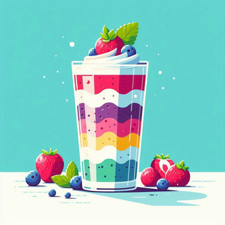Smoothies with strawberries and blueberries in a glass. Vector illustration.のイラスト素材