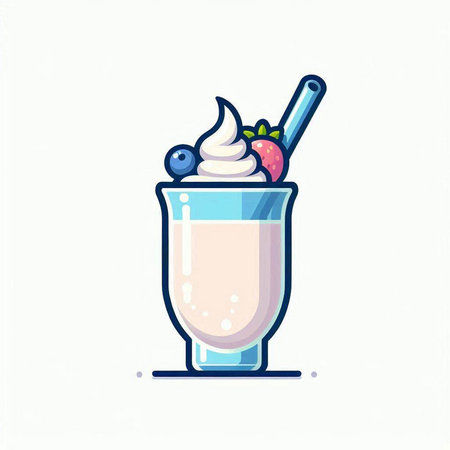 Milkshake with ice cream and berries. Vector illustration in flat style.のイラスト素材