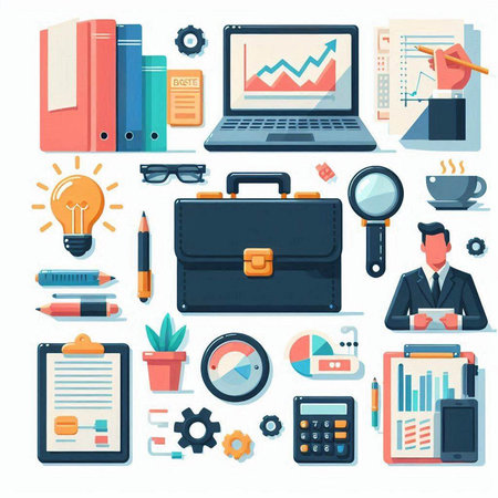 Flat design vector illustration concept for business, finance, accounting, consultingeting, management, project management, financial report.のイラスト素材