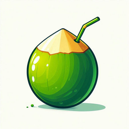Coconut with a straw on a white background. Vector illustration.のイラスト素材