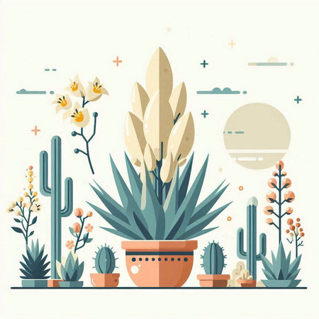 Cactus plant vector illustration in flat style. Succulents, succulents, cacti and desert plants.のイラスト素材