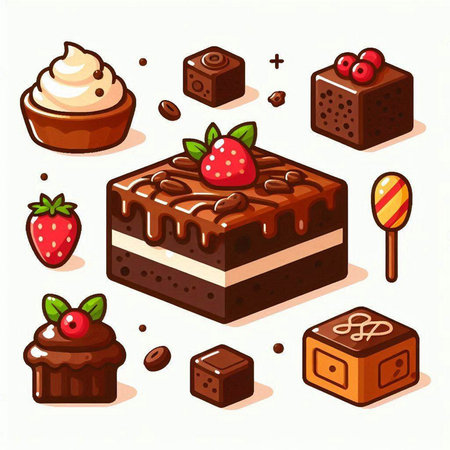 Cake icon set. Collection of different sweet cakes. Vector illustration.のイラスト素材