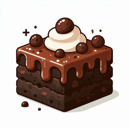 Illustration of a chocolate cake with cream and chocolate balls on a white backgroundのイラスト素材