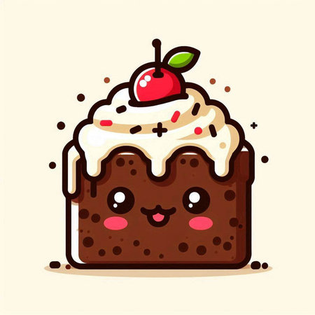 Cute cupcake with cherry on top. Vector cartoon illustration.のイラスト素材