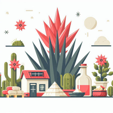 Cactuses and succulents. Vector illustration in flat styleのイラスト素材