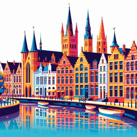 Belgium, the picturesque city of Bruges.のイラスト素材