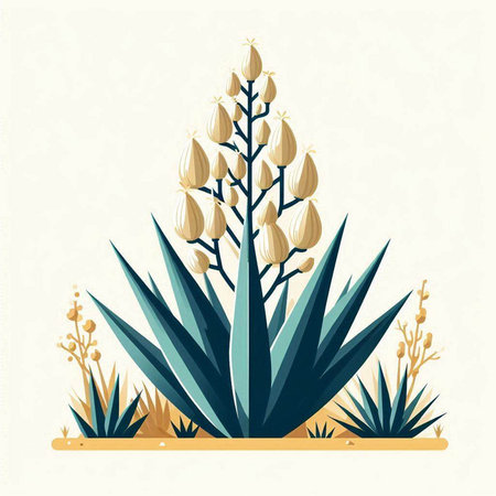 Flowering agave plant in flat style. Vector illustration.のイラスト素材