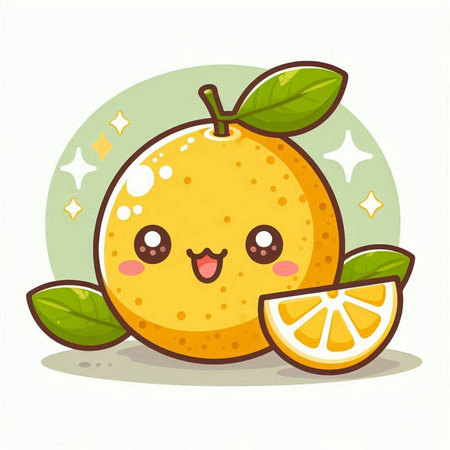 Cute kawaii orange fruit in cartoon style. Vector illustrationのイラスト素材