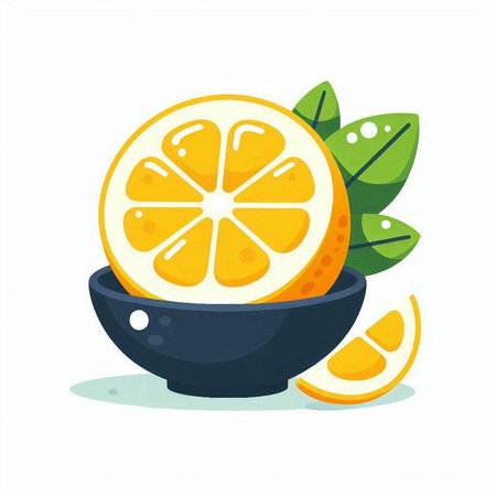 Orange fruit in bowl isolated on white background. Vector flat illustration.のイラスト素材