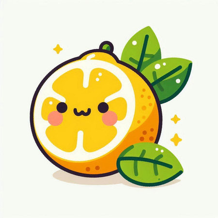 Cute kawaii lemon fruit character. Vector flat cartoon illustrationのイラスト素材