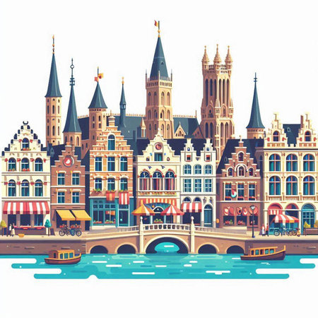 Amsterdam, Holland, Europe. Colorful hand drawn vector illustration.のイラスト素材