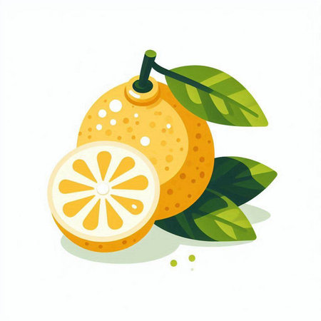 Lemon with leaves isolated on a white background. Vector illustration.のイラスト素材