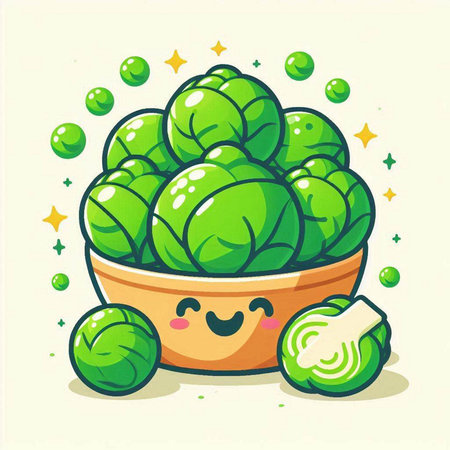 Cute Brussels sprouts in a bowl. Cartoon vector illustration.のイラスト素材