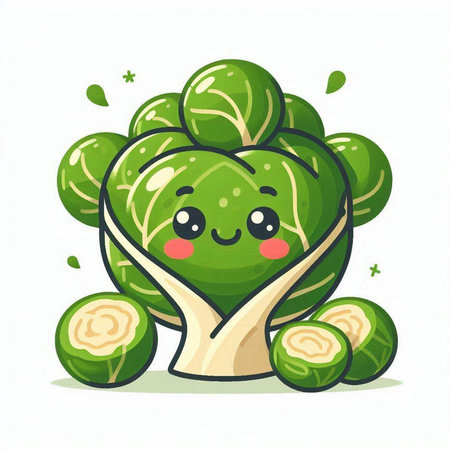 Cute kawaii brussels sprouts vector illustration.のイラスト素材