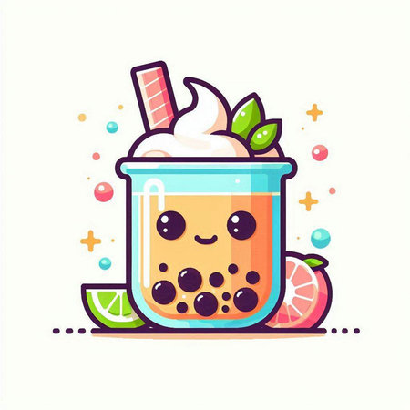 Fruit smoothie in a glass with ice cream. Vector illustration.のイラスト素材