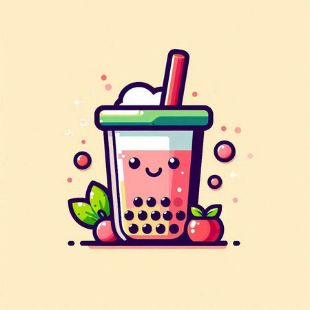 Smoothie cartoon vector illustration. Fresh fruit smoothie with strawのイラスト素材