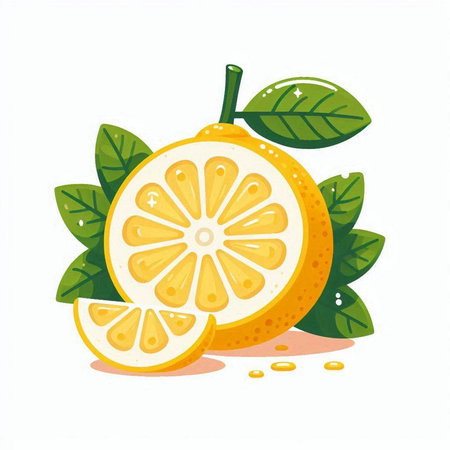 Illustration of orange with leaves on a white background. Vector illustrationのイラスト素材