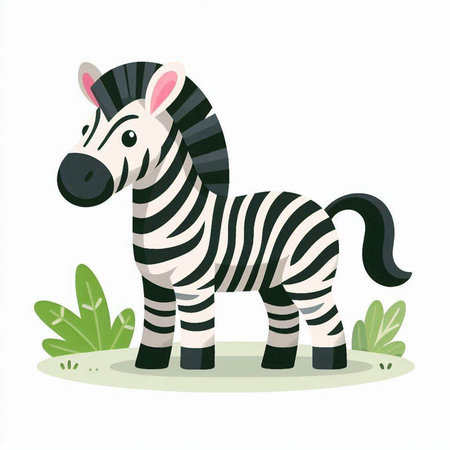 Cute cartoon zebra standing on the grass. Vector illustration.のイラスト素材
