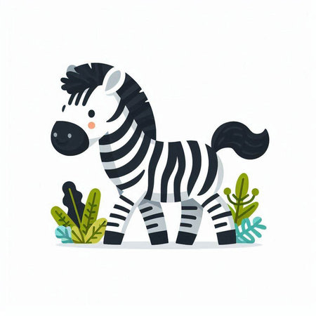 Cute cartoon zebra. Vector illustration isolated on white background.のイラスト素材