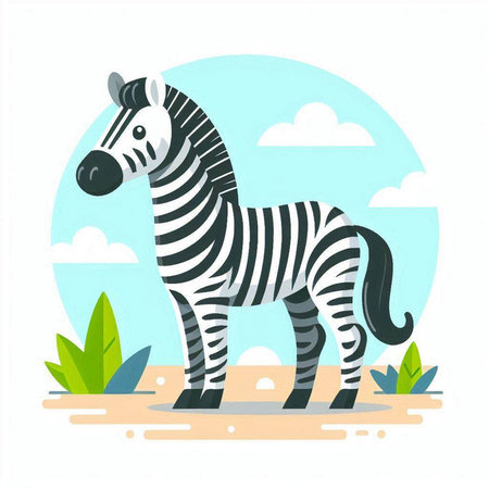 Zebra standing on the sand. Vector illustration in flat style.のイラスト素材