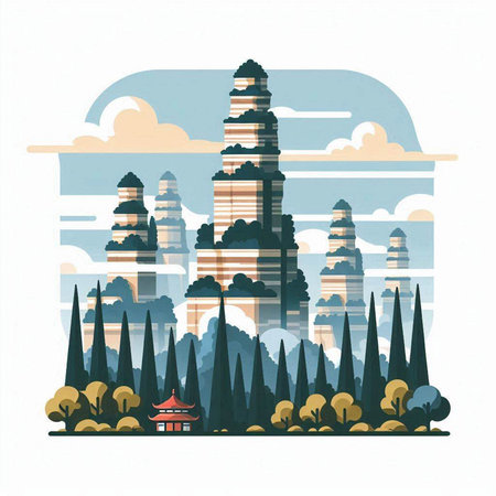 Landmarks of China. Vector illustration in flat style, isolated on white background.のイラスト素材