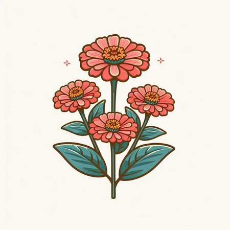 Zinnia flower vector illustration. Hand drawn zinnia flower.のイラスト素材