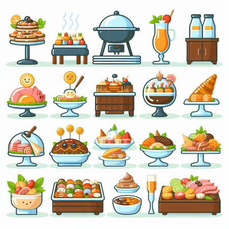 Catering service food icons set. Cartoon illustration of catering service food icons for web designのイラスト素材