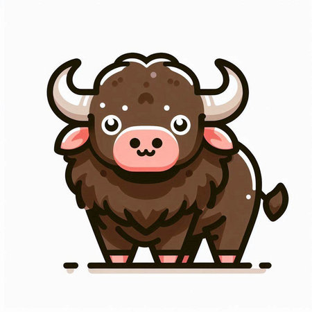 Cute cartoon buffalo. Vector illustration isolated on a white background.のイラスト素材
