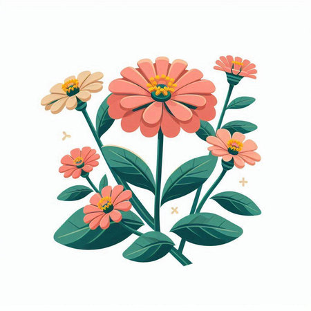 Illustration of zinnia flowers isolated on a white background.のイラスト素材