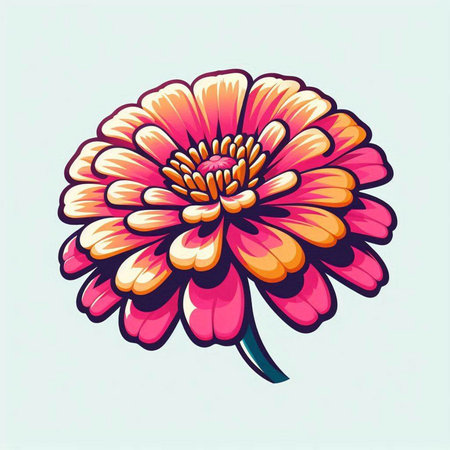 Illustration of a pink gerbera flower on a blue backgroundのイラスト素材