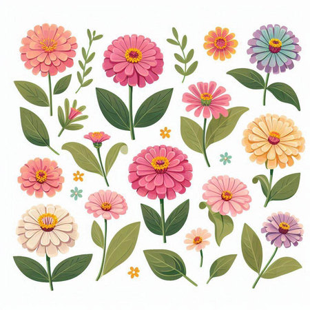 Zinnia flower vector set. Zinnia flower vector setのイラスト素材