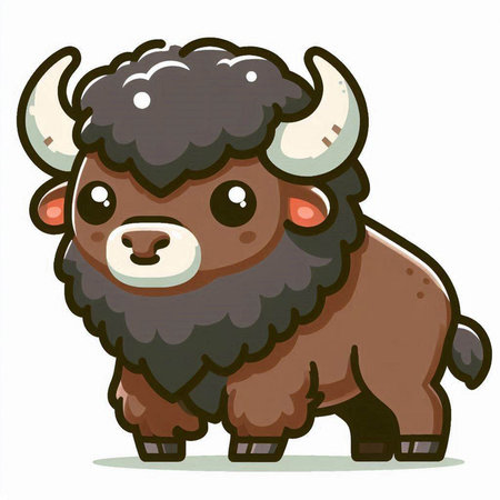 Vector illustration of a cute cartoon bison isolated on white background.のイラスト素材