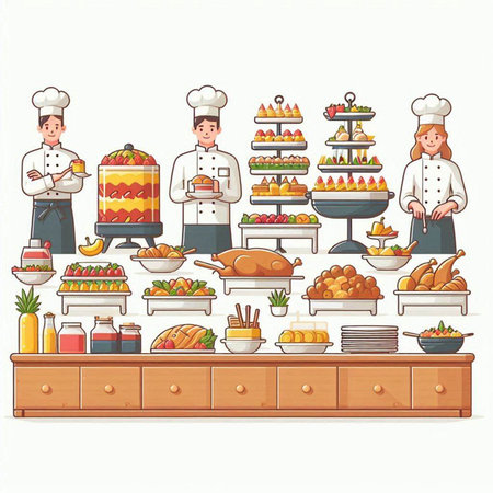 Vector illustration of a restaurant or cafe menu with a chef and a cookのイラスト素材