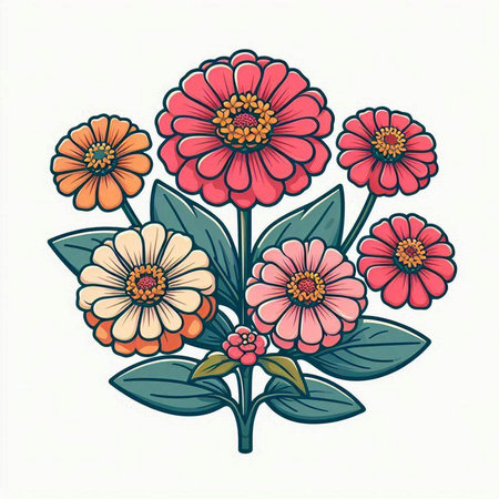 Zinnia flower vector illustration. Zinnia is a genus of flowering plants in the sunflower family.のイラスト素材