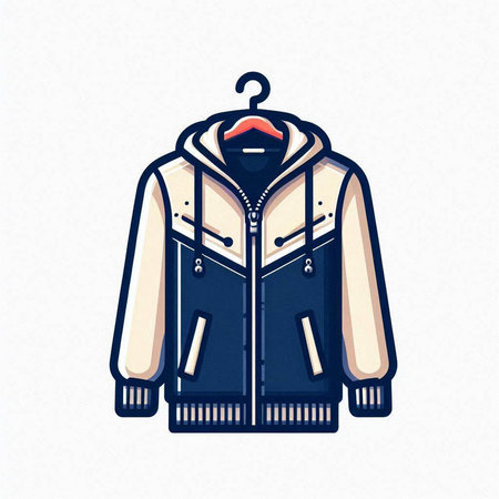 Woolen jacket on hanger isolated on white background. Vector illustration.のイラスト素材