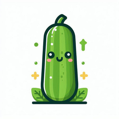 Cute cucumber character isolated on white background. Cute vegetable vector illustration.のイラスト素材