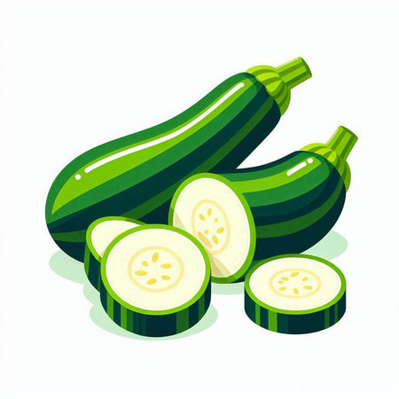 Green zucchini isolated on a white background. Vector illustration.のイラスト素材