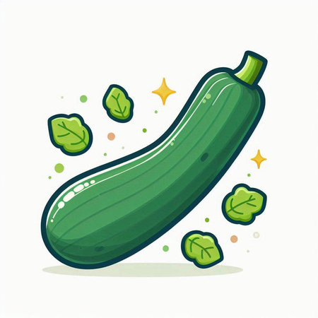 Fresh green zucchini on white background. Vector cartoon illustration.のイラスト素材
