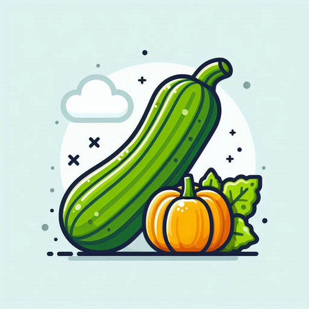 Zucchini and pumpkin. Vector illustration in flat style. Vegetable icon.のイラスト素材