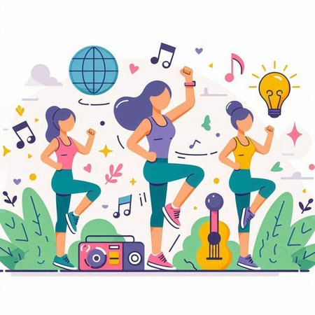 Vector illustration of a group of people engaged in fitness in the parkのイラスト素材