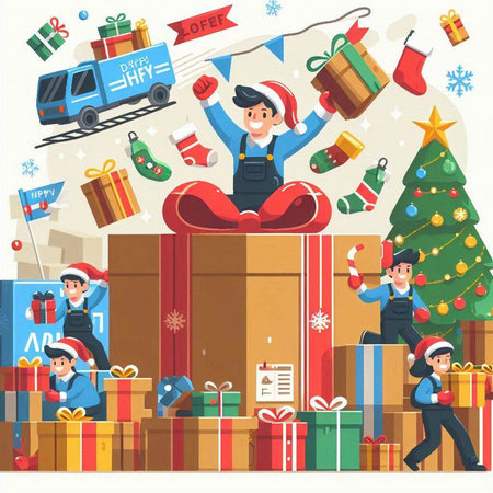 Vector illustration of Santa Claus with presents. Christmas and New Year concept.のイラスト素材