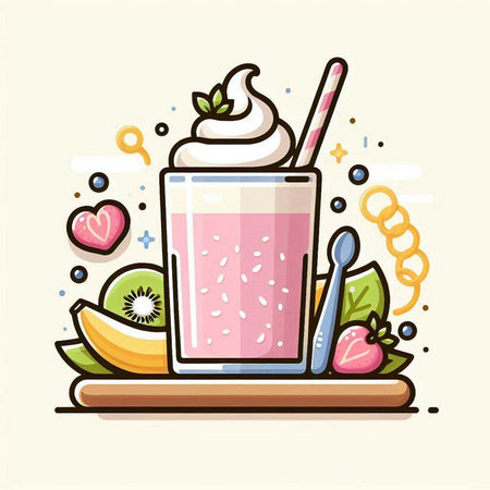 Fruit smoothie in a glass with whipped cream. Vector illustration.のイラスト素材